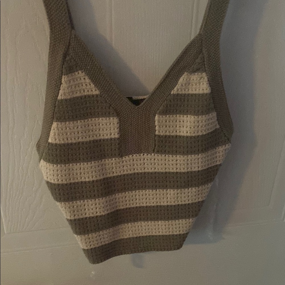 NOBO Olive and Cream Striped Knit Top